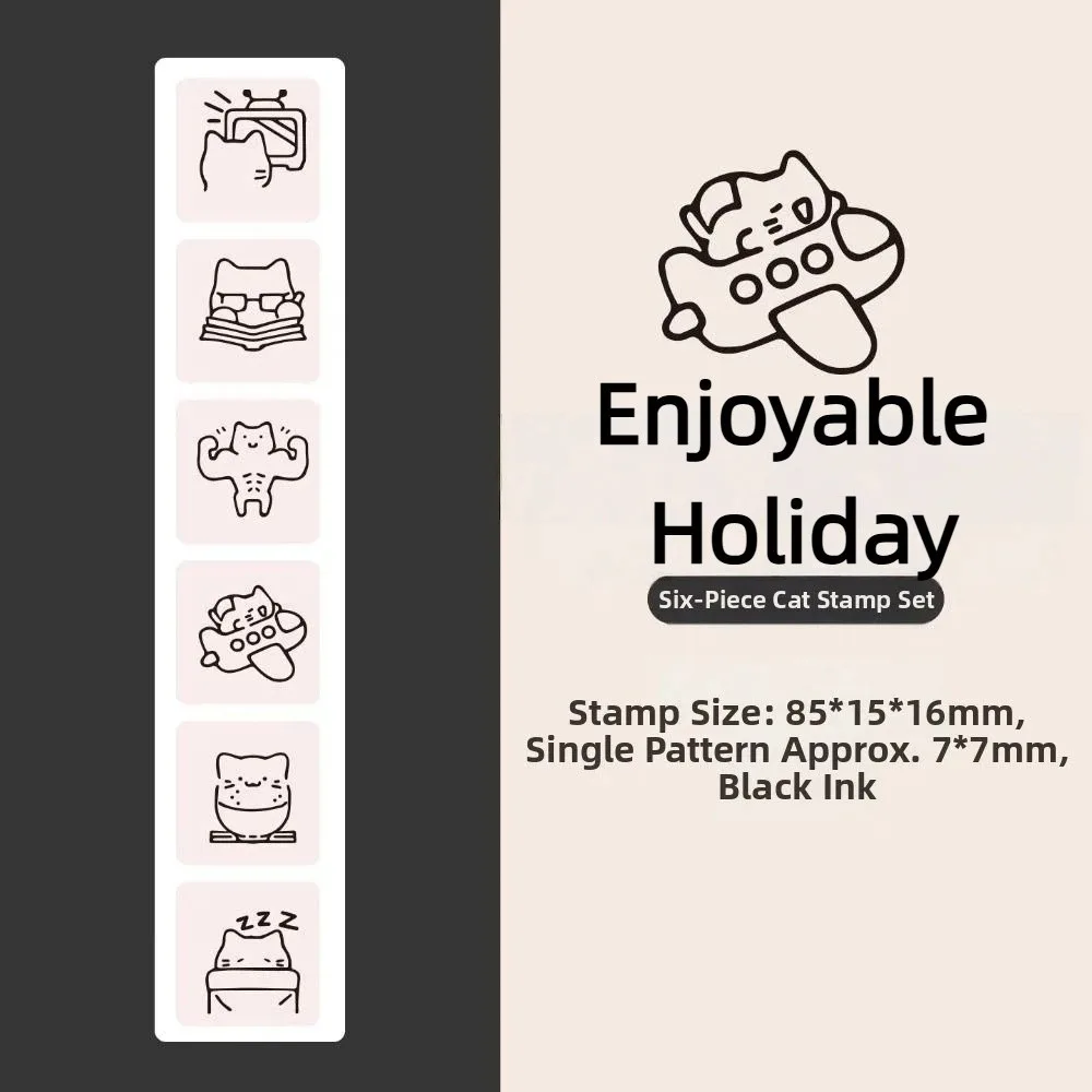 Cute Good Mood Series Cat Shape Stamp DIY Mini Cartoon Pattern Stamps Simple 6 Lines Diary Stamp Notebook Scrapbooking Decor