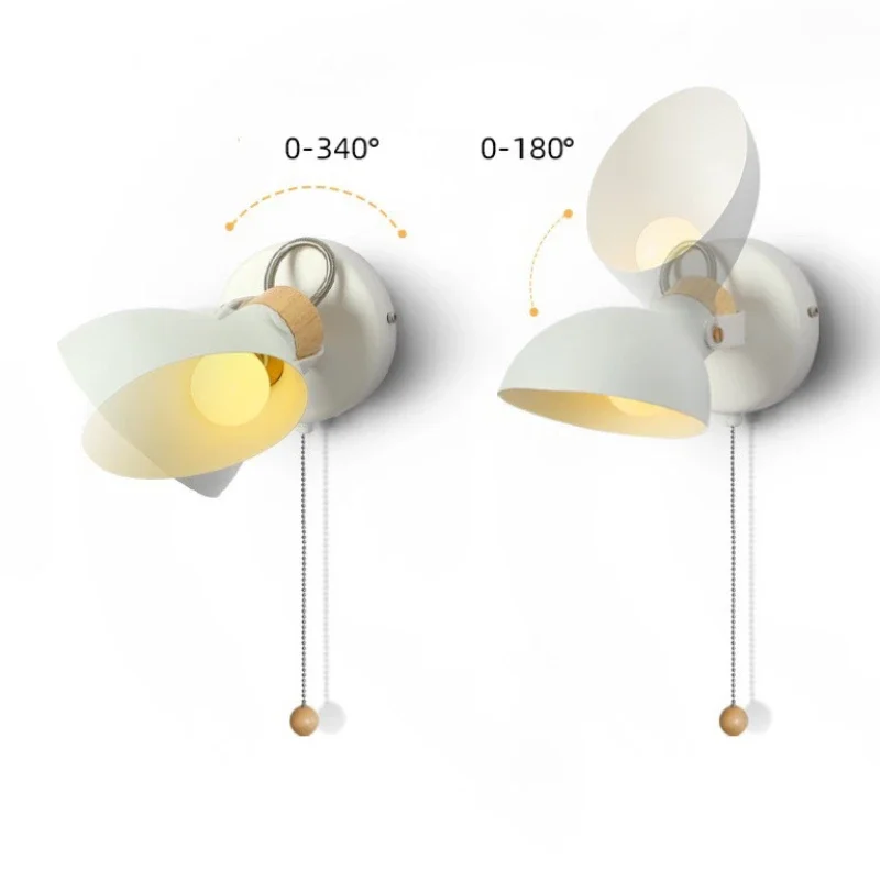 Nordic Modern Wall Sconce Lamp Study Bedroom Bedside Desk with Switch Rotary Creative Lighting Aisel Light Corridor