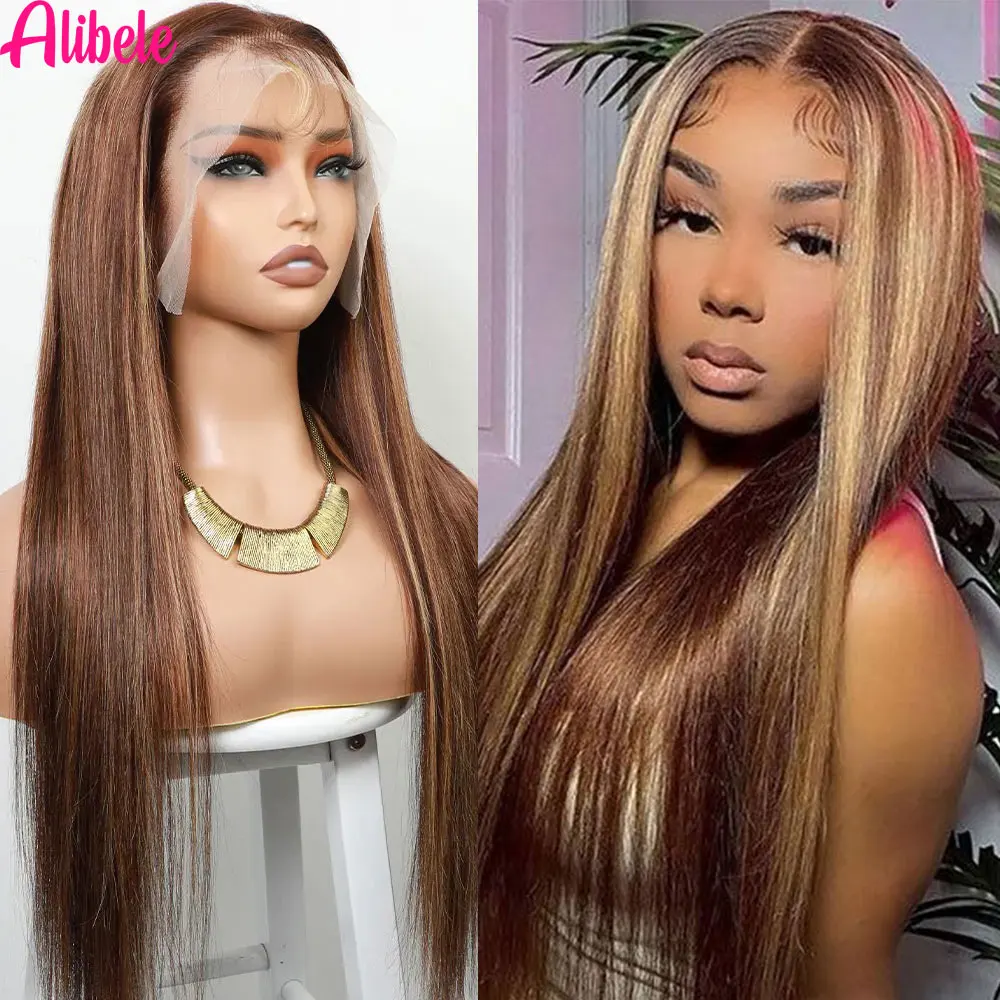 

P4/27 Colored Wigs For Women Alibele Hair Ombre Honey Blonde Brown Wig 13x4 Lace Frontal Wig Highlight Wig Transparent Lace Wigs