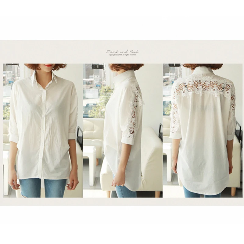 Fashion Elegant Women Tops Shirt Autumn Backless Sexy Hollow Out Lace Blouse Ladies Casual Loose Office White Blouse Women 1310