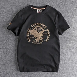 Estate nuovo americano retrò a maniche corte o-collo aquila stampata t-shirt moda uomo semplice 100% cotone lavato Casual Sport top