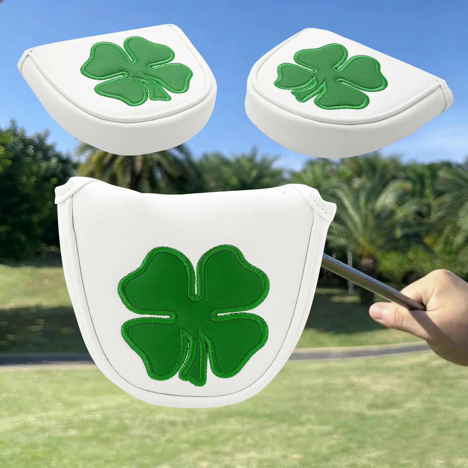 1pc Putter Head Cover, 'Clover' Pattern Golf Putter Covers, Protective Golf Club Covers and Mallet Putter Head Cover Accessories view 3