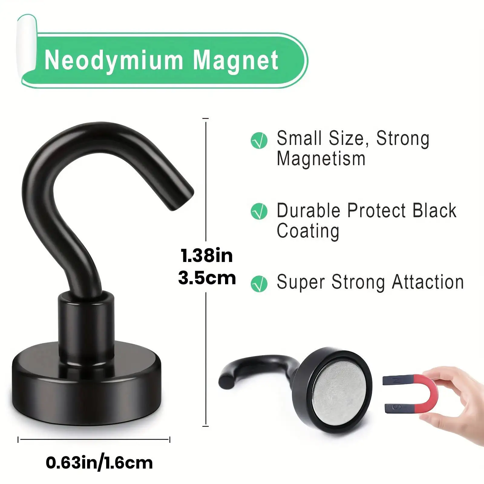 4-25PCS Black Magnetic Hooks, Strong Heavy Duty Multi-Purpose Storage Hooks for Hanging Home Kitchen Bathroom Workplace Garage