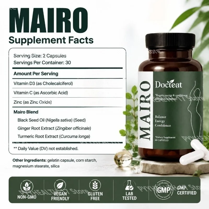MAIRO Menopause Balance Capsules with Energy Confidence Support Hormonal Balance Mood Support and Sleep 60 Capsules