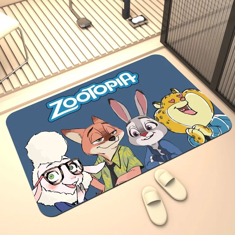 Disney Zootopia Judy Hopps Nick Wide Cartoon Home Bathroom Toilet Water-Absorbent Anti-Slip Hand Washable Diatom Mud Floor Mat