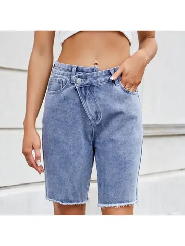 여성 루즈한 캐주얼 워시 데님 5인치 반바지 – 짧은 청바지