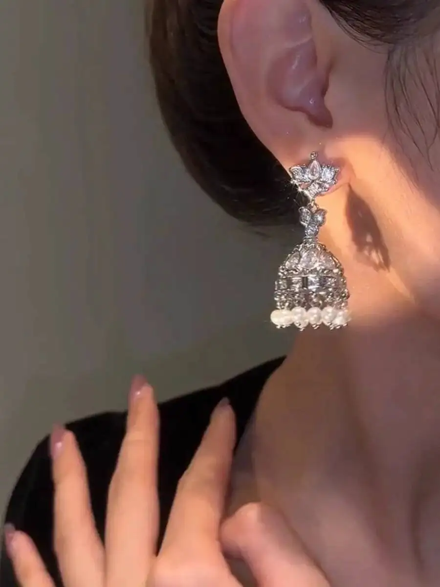 Indian Exaggerated Birdcage Earrings Fashion Annual Meeting Luxurious Lantern Zircon Tassel Wind Chime Bell Earrings Banquet - view 2