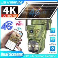 LS VISION 4K 4G Solar Camera Outdoor WiFi Hunting Camera Dual Screen Trail Camera PTZ Color Night Vision PIR Detection  V380 Pro