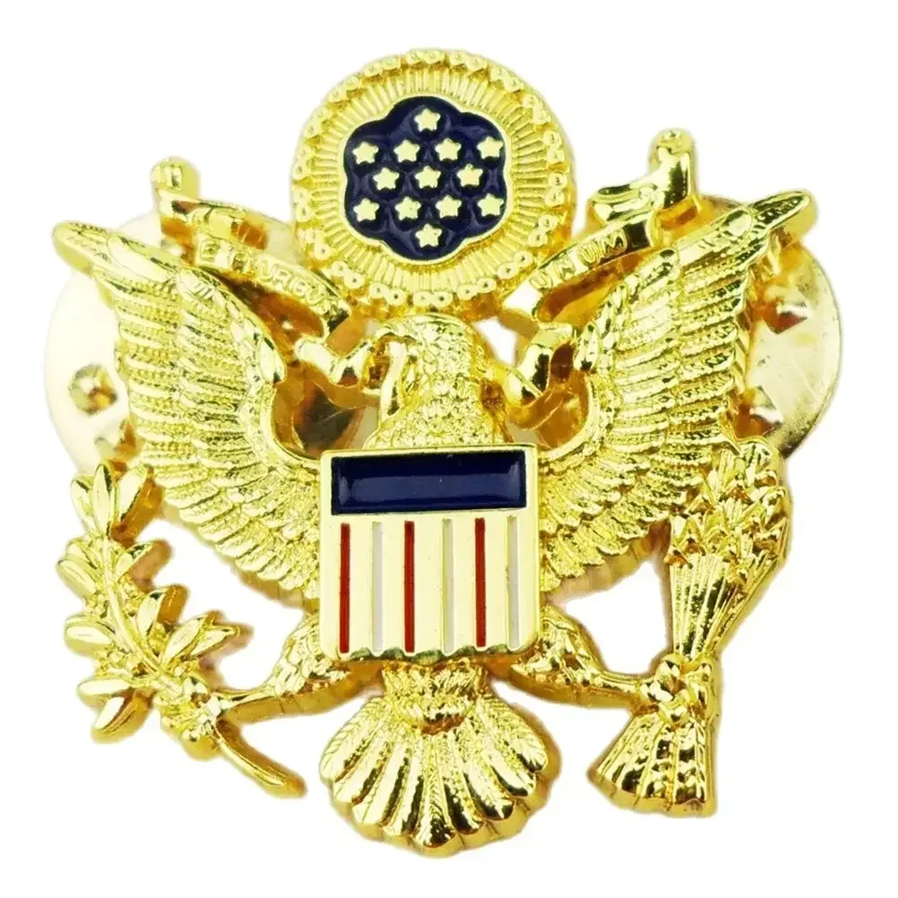 WWII US ARMY BADGE OFFICER COCKADE SHOULDER EAGLE COLLAR INSIGNIA PIN GOLD