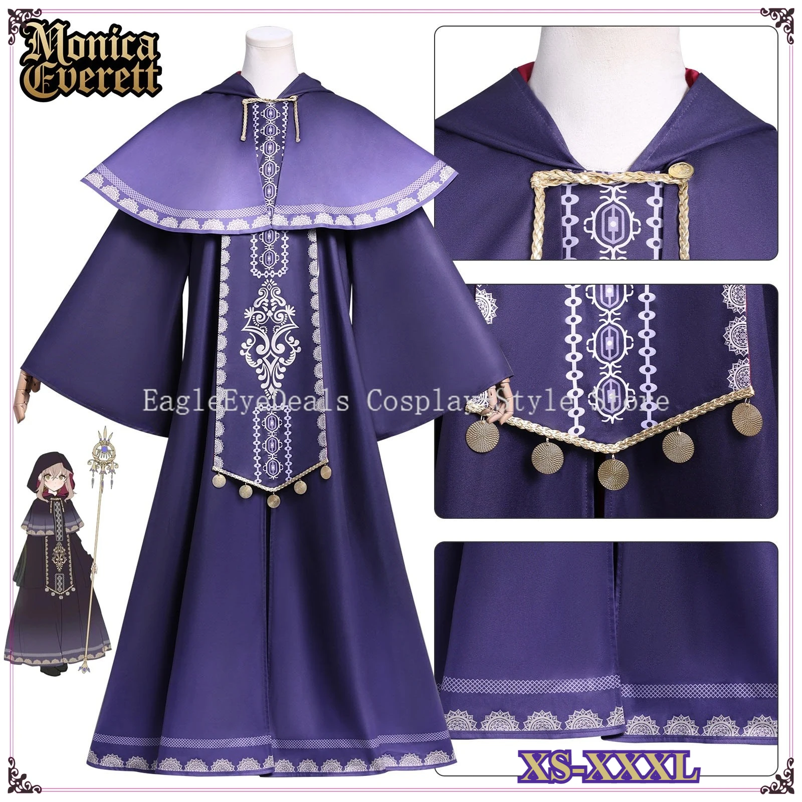 

Тихая Ведьма Моника Эверт Косплей Костюм Секреты Тиховой Ведьмы Эверт Халат Хэллоуин Фиолетовый Волшебный Халат Полный Комплект XS-3XL