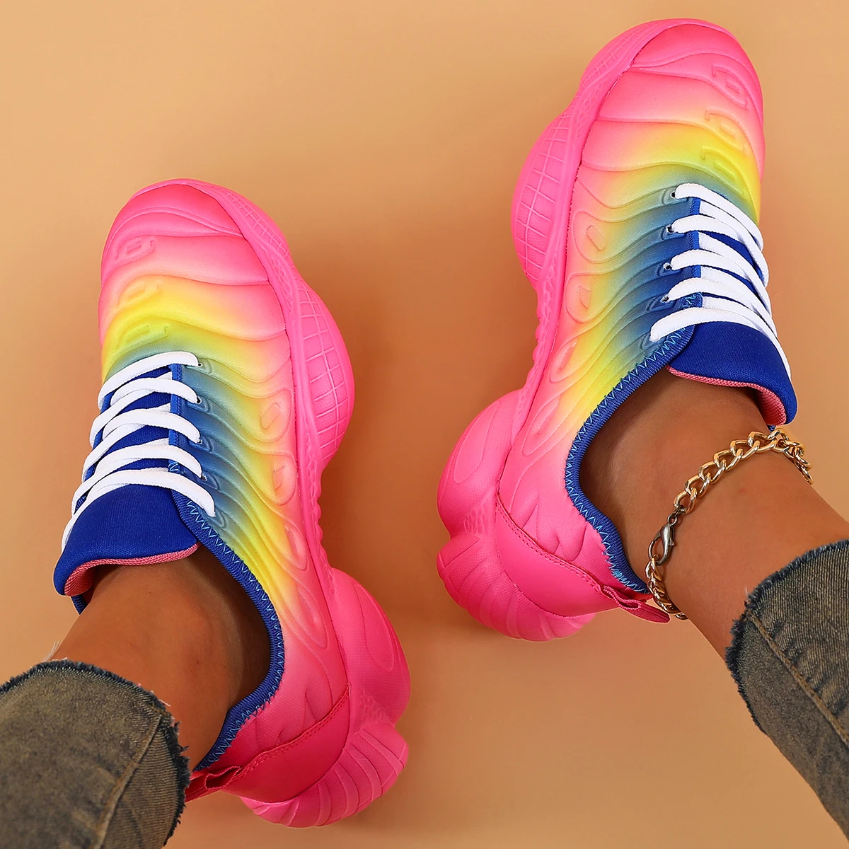 Women Sneakers 2024 Fashion Rainbow Color Platform Shoes Casual Walking Shoes Comforable Outdoor Ladies Vulcanized Shoes