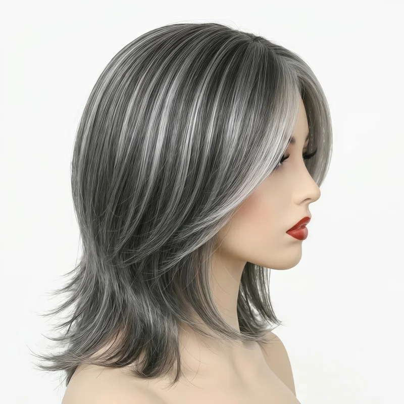 12-Inch women's gray bangs wig, suitable for people aged 40-70, glue-free straight hair wig, suitable for daily and party use, t