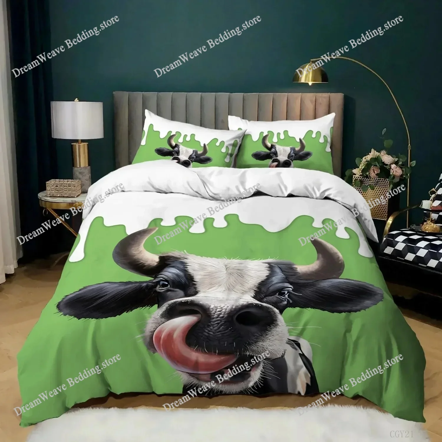 

3D Cows Duvet Cover Set Animals Black White Milk Cows King Queen Size Polyester Comforter Cover for Boys Girls Kids Bedding Set