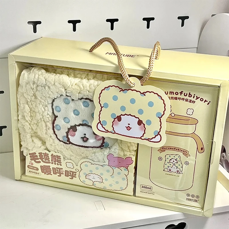 

Kawaii Sanrio Marumofubiyori Blanket Bear Gift Box Insulated Cup Scarf Hand Warmer Set Kawaii Winter Warm Accessories Girl Gifts