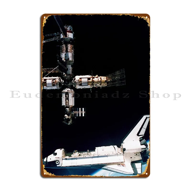 Shuttle Docked To Mir Metal Plaque Wall Decor Classic Character Decoration Garage Tin Sign Poster