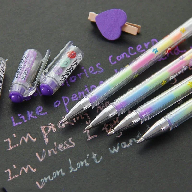 6 In 1 0.5mm Rainbow Color Gel Pen Color Pens DIY Album Photo Decoration Highlighter Marker Pen Ball Point Pen School Supplies