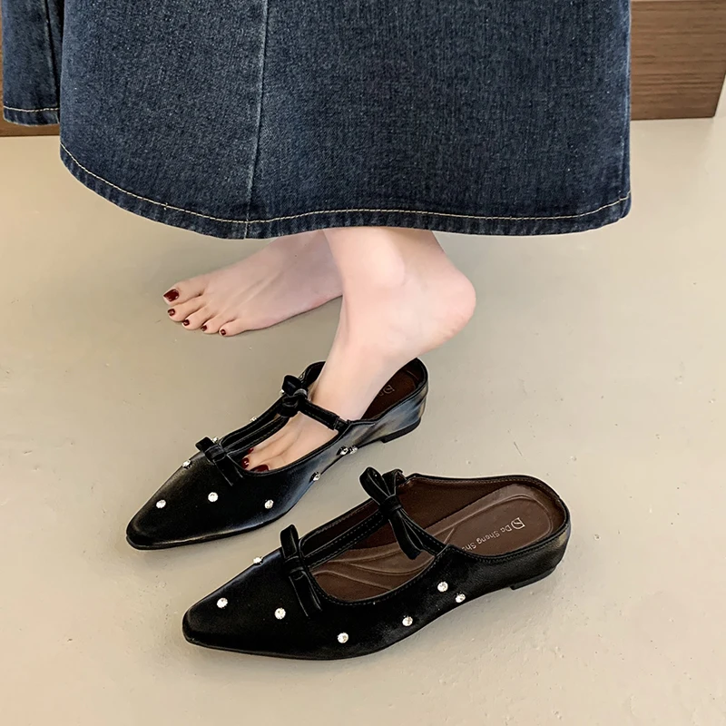 

Новинка 2023 года, летние женские шлепанцы на плоской подошве, элегантные шлепанцы без шнуровки с узлом-бабочкой, повседневная модельная обувь в уличном стиле