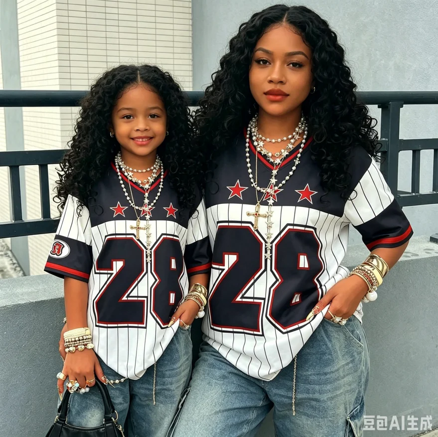 Los Angeles No.28 Digital Printed Striped Jersey Tshirt Fashion Streetwear Short Sleeved Summer Casual Loose Top Family Matching
