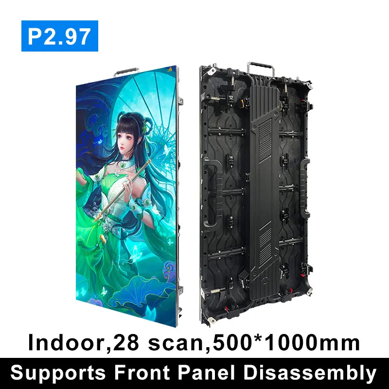 P2.97 Rental Indoor LED Display Module 500x1000mm Full Color LED Rental Display Screen Panel With Die-cast Aluminum Cabinet