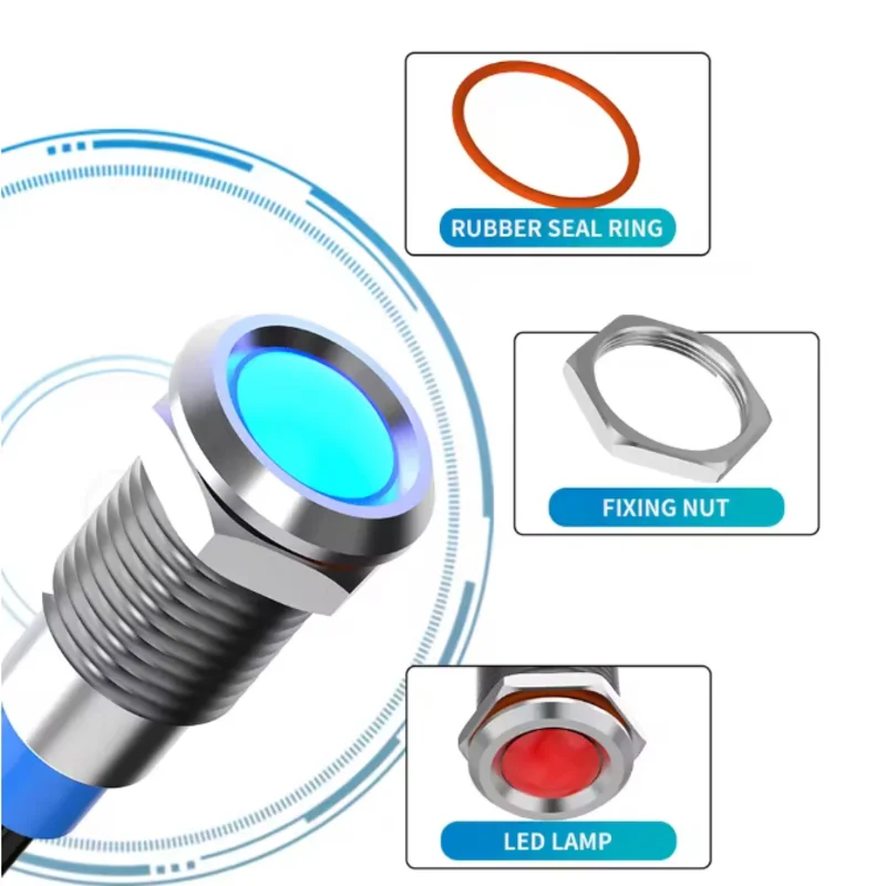 6 مللي متر LED مقاوم للماء مؤشر معدني ضوء إشارة ضوء مع سلك 6 فولت-12 فولت-24 فولت 24 فولت 220 فولت زر معدني أحمر/أصفر/أزرق/أخضر/أبيض