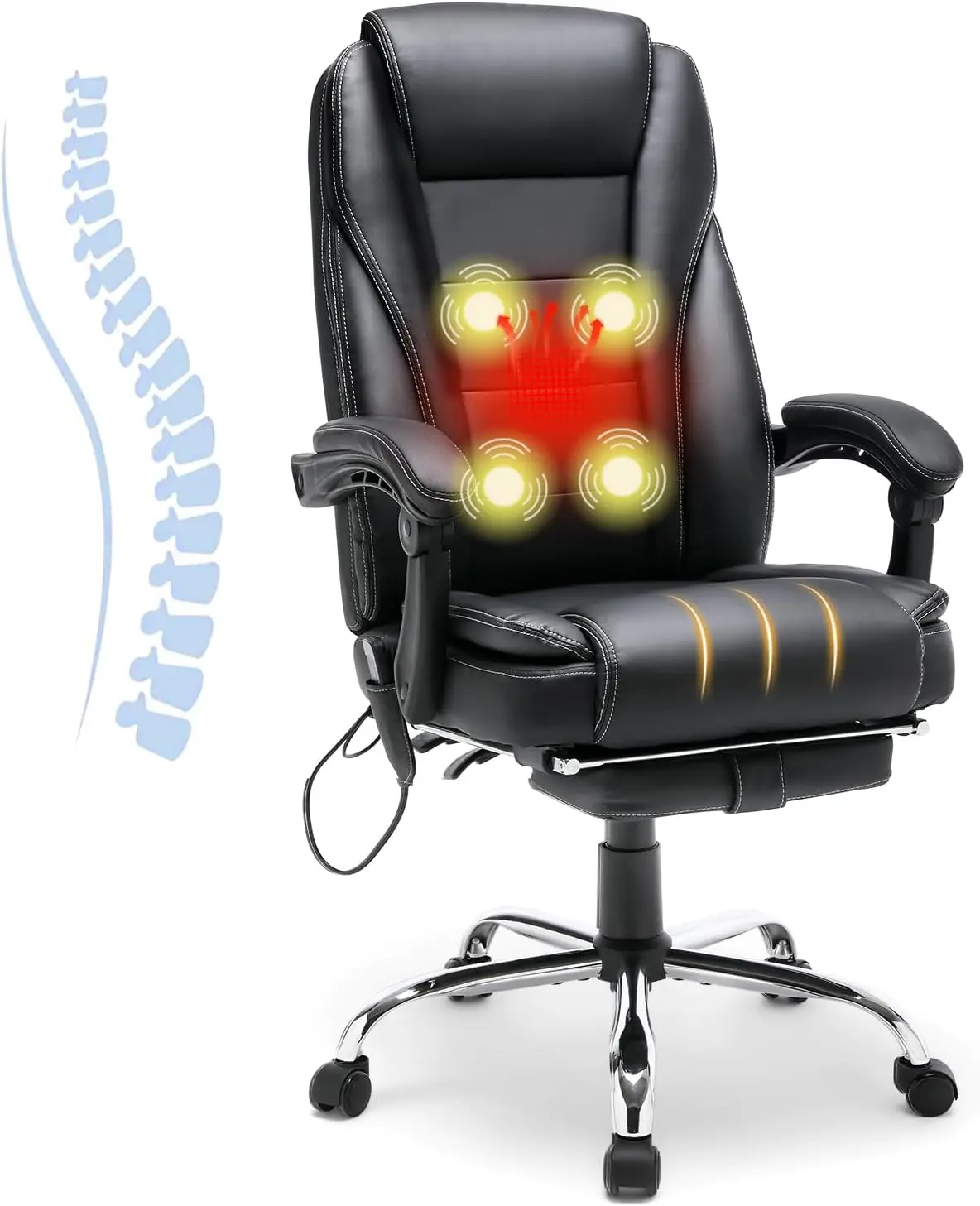 Homrest 4-Point Massage Reclining Office Chair, Leather Heating Executive Chair, Ergonomic Home Office Desk Chair With