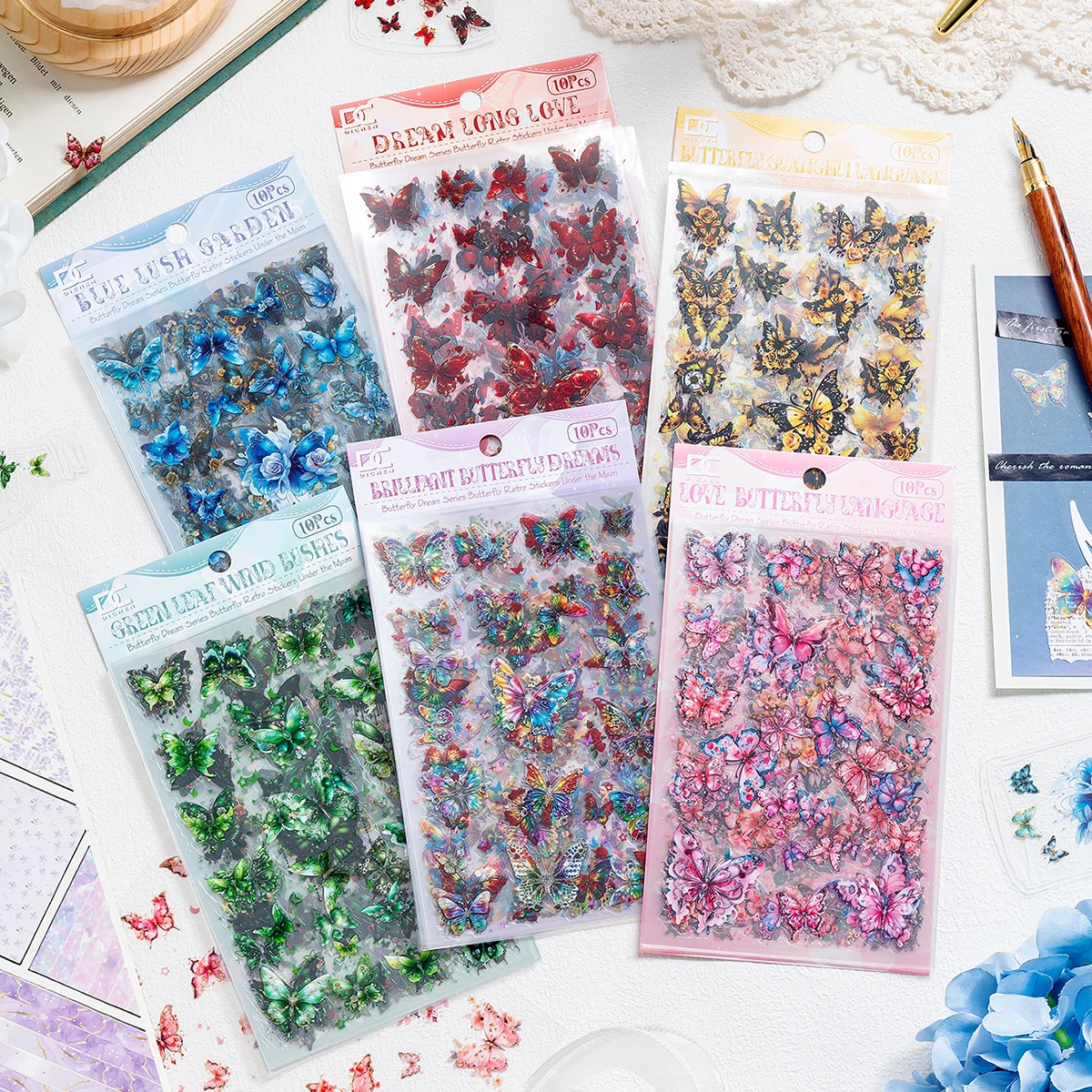 10 Sheets/Pack of Exquisite Butterfly Creative Stickers, Transparent Waterproof PET Planner Sticker Pack, Scrapbook Card Decorat