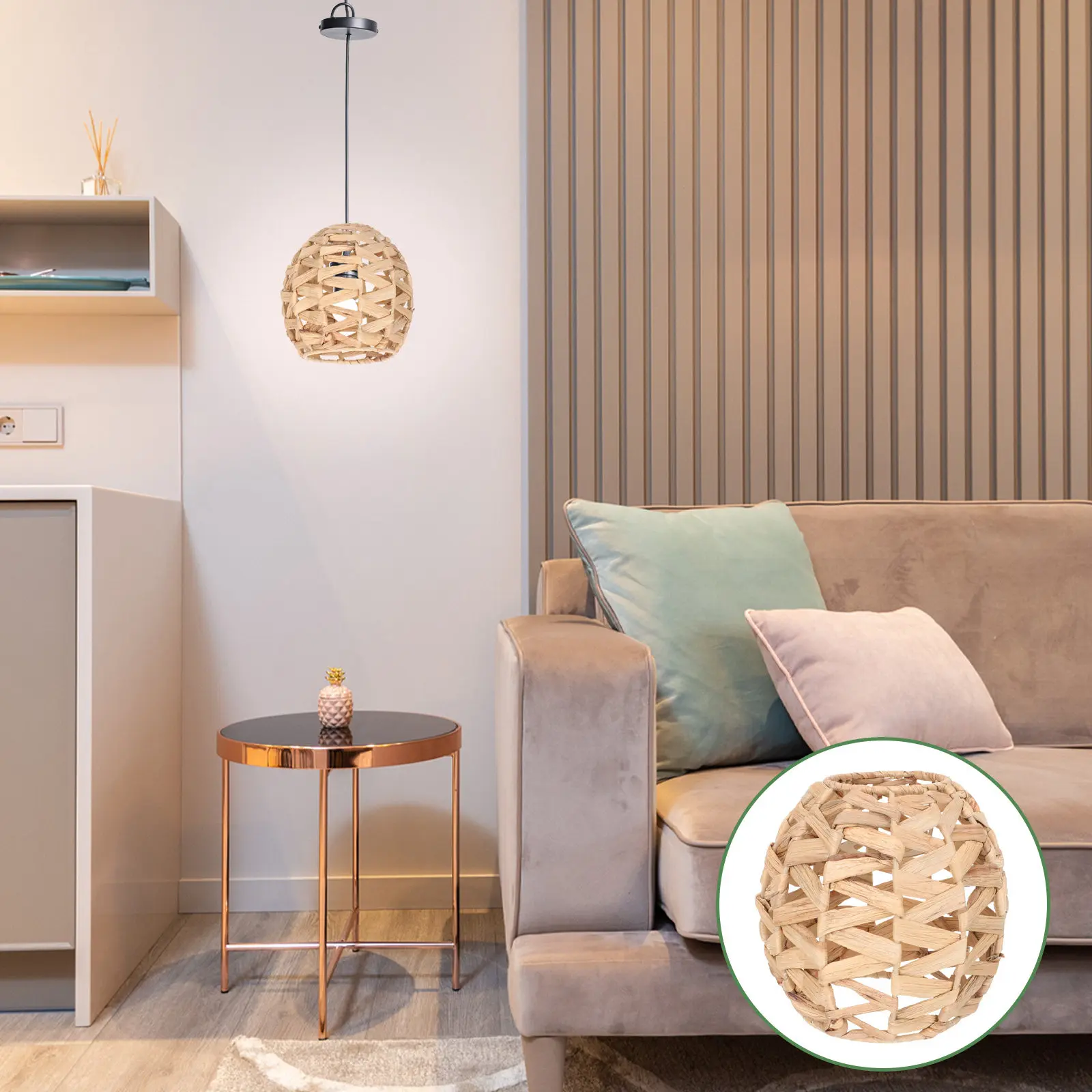 Woven Grass Lampshade Rustic Hanging Light Cover Vintage Style for Living Room Bedroom Hotel Decor