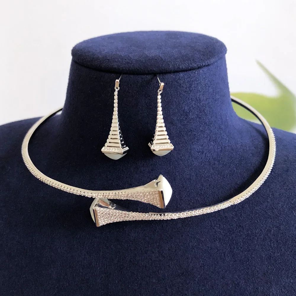 

Soramoore Fashion Trendy Cute 4PCS Necklace Earrings Bangle Ring Jewelry Sets For Women Wedding Bridal Jewelry Luxury Shiny