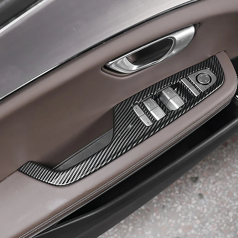 

Carbon Fiber Color Window Glass Lifting Buttons Panel Decoration Cover Trim For BYD Han 2022 LHD Styling Interior Accessories