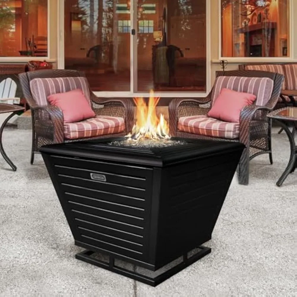 

Pyramid Propane Fire Pit Table, 50,000 BTU Steel Gas FirePit for Outdoor, Outside Patio Deck and Garden, Cover Included, Black