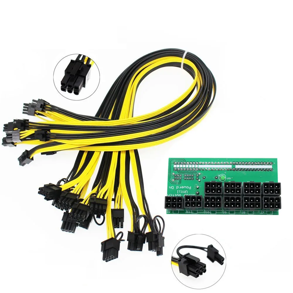Ethereum-Alimentation pour serveur minier ZEC, 12V, carte d'installation GPU/PSU, 9 pièces, 18AWG PCI-E, 6 broches à 6 + 2 broches