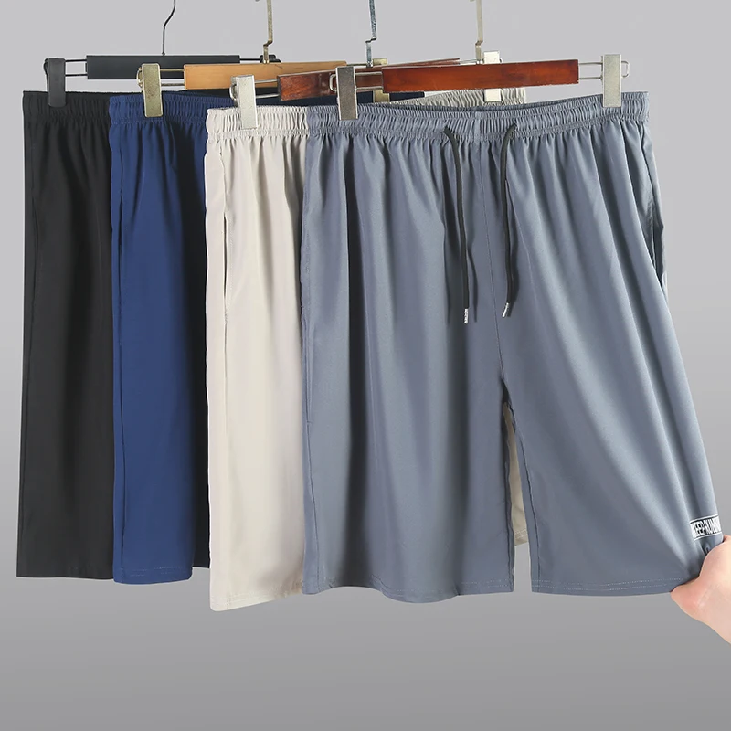 Pantalones cortos de cintura alta para hombre, Shorts de seda fría de verano, talla grande 7XL, secado rápido, holgados, cinco cuartos, informales, deportivos, para playa