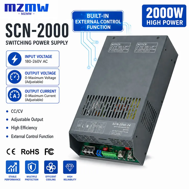 MZMW SCN-2000 2000W Adjustable Switching Power Supply External Control Remote ON/OFF AC 180-264V DC CC CV Industrial PLC SMPS CE