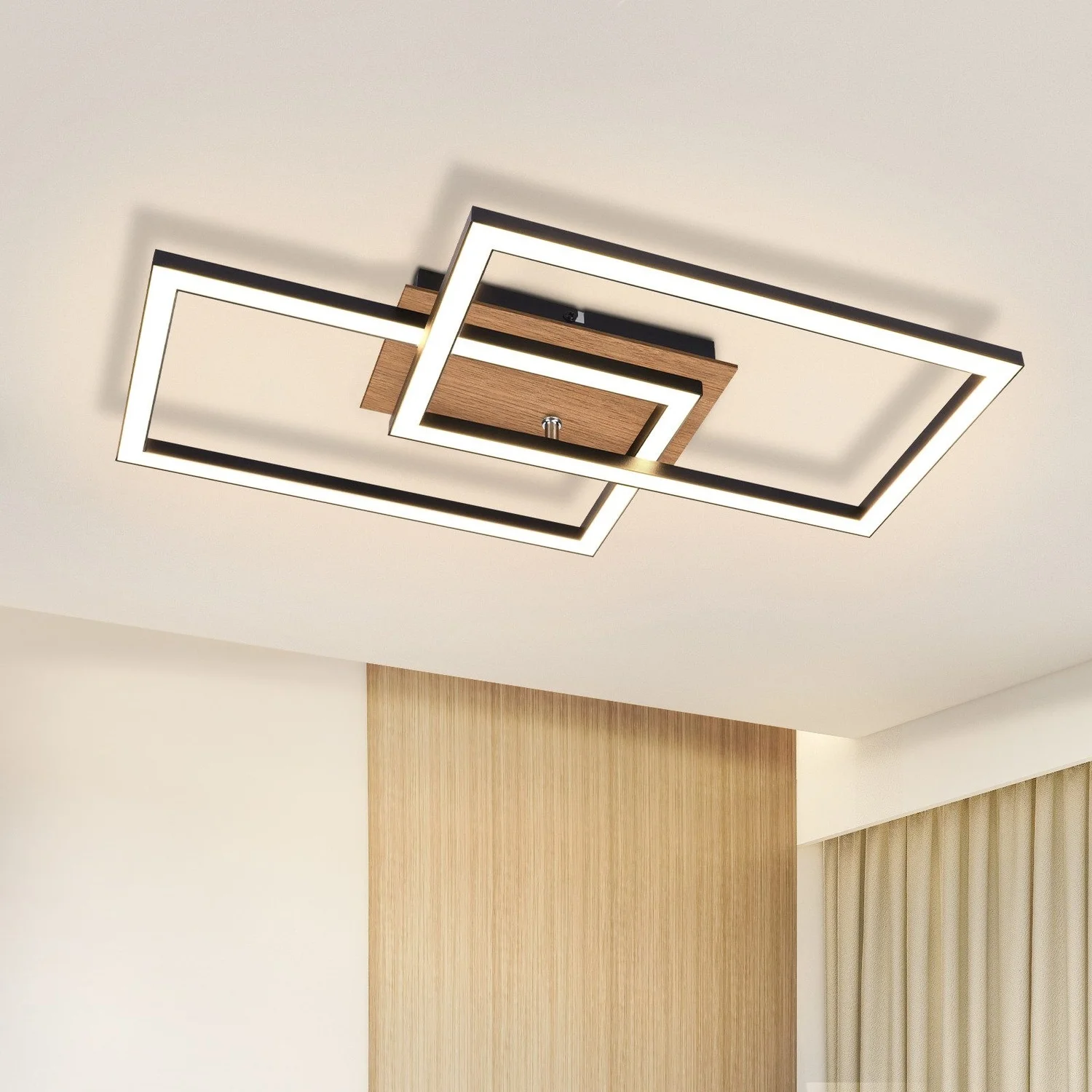 Cliheet LED-Deckenleuchte aus schwarzem Holz, 3000K, 350 ° Drehbar für Küche, Wohnzimmer, Flur