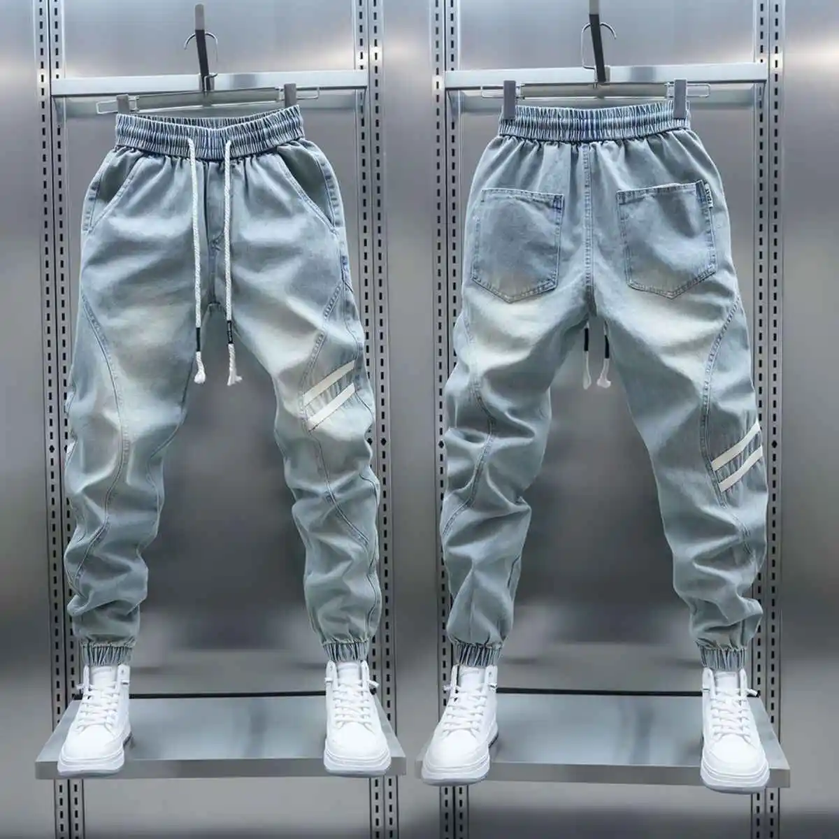 

Brand Clothing Men Men's Autumn New Jeans Light Blue Legging Spliced Casual Pants Teen Harlan Leggings Men Luxury Work Pants Man