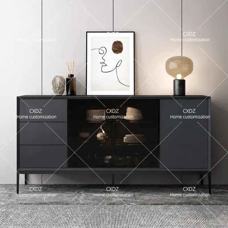 Italian Minimalist Dining Side Cabinet Wine Storage Modern Solid Wood with Sensor Lamp Tea Entryway Multi-functional Cupboard