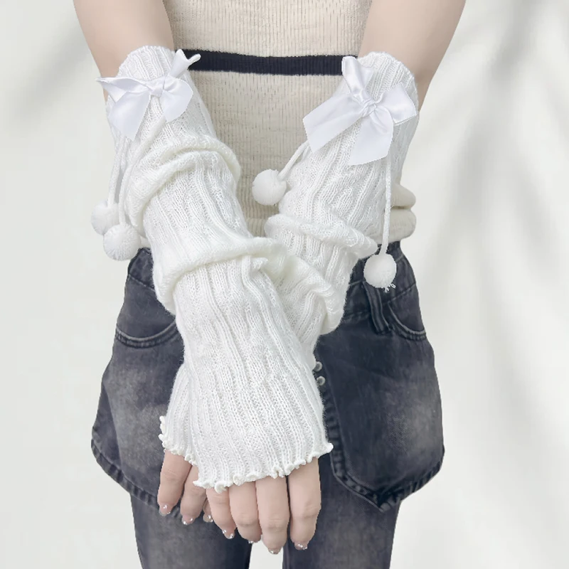 Ano novo presente de Natal mangas de braço de malha vermelha meninas quentes e doces luvas sem dedos