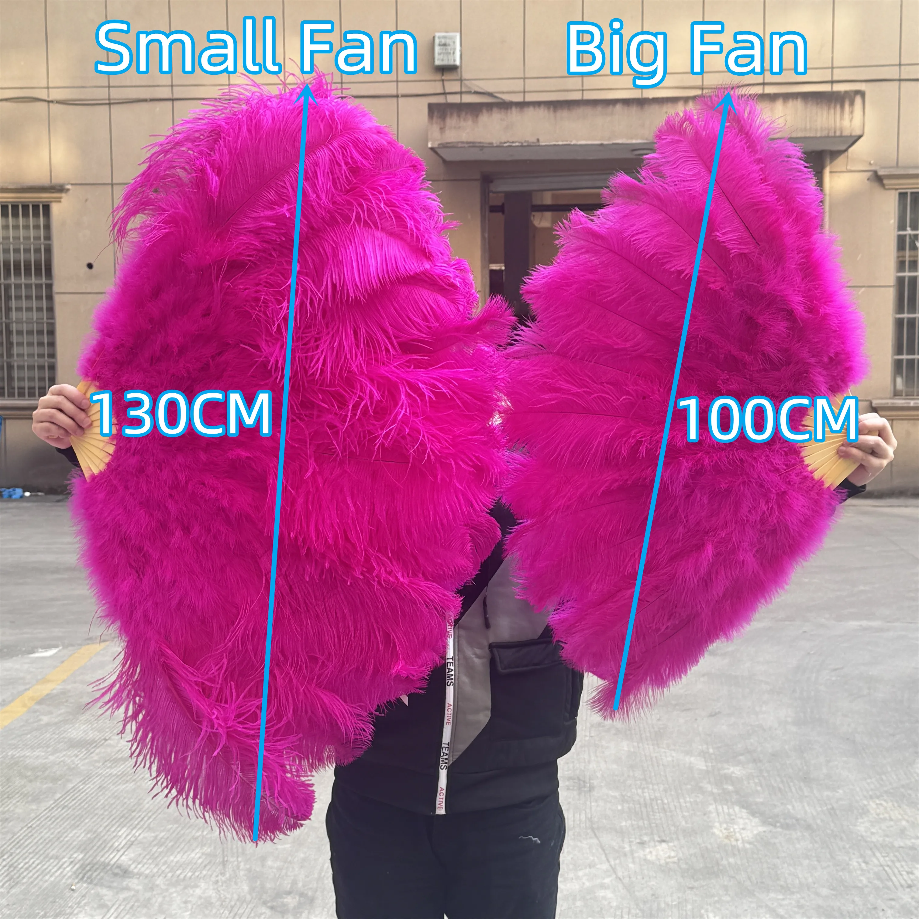 Big Rose Red Ostrich Feather Fan 100CM/130CM for Carnival Belly Dance Stage Performance Craft Handheld Plumes Fan 13 Bone