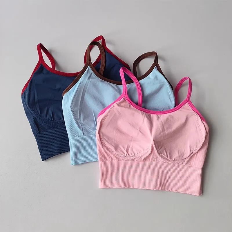 Damen-Yoga-Sport-BH mit festem Körbchen und kontrastierendem, kleinem Straps-Lauf-Fitness-Beschleunigungs-Trainings-BH für Yoga – Detail 12