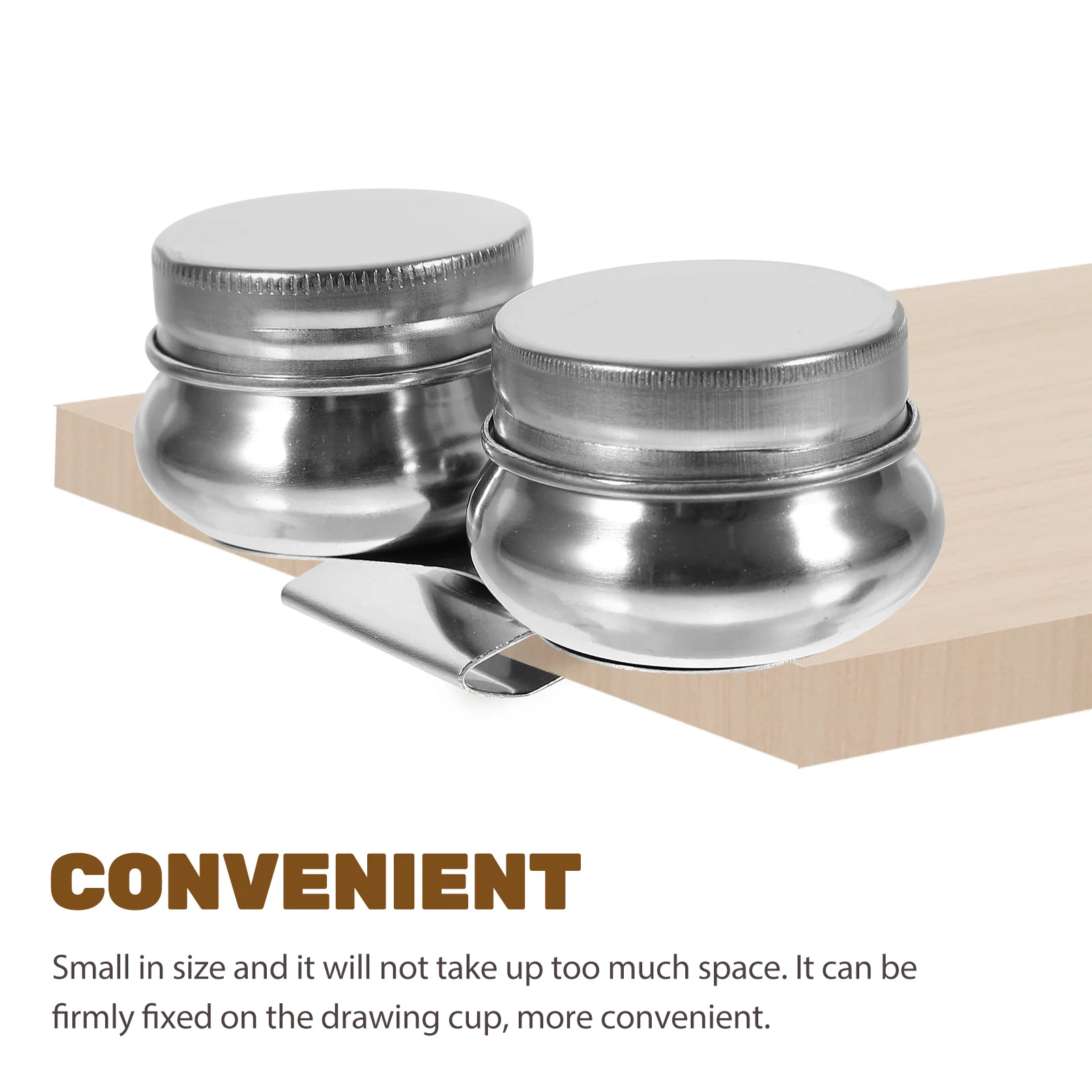 

2pcs Stainless Steel Palette Cups Oil Painting Mixing Portable Color Kettle Brush Cleaning Pot Durable Small Size Art Supplies