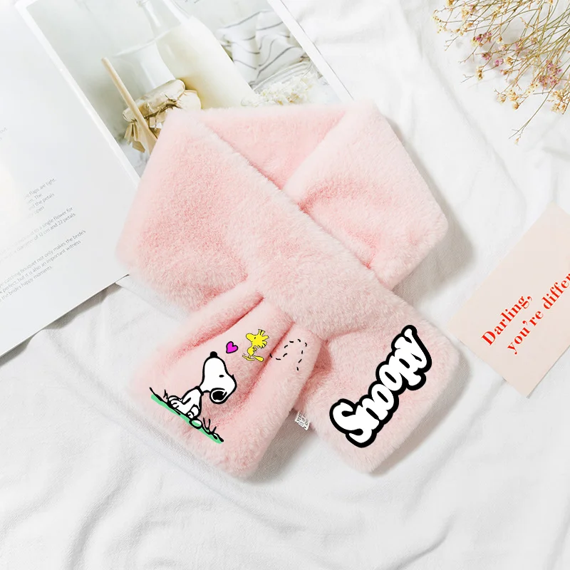 Snoopy Collar Scarves Shawl Solid Color Faux Rabbit Fur Plush Elegant Shawl Scarfs Winter Warm Thicken Cross Collar Scarf Gifts