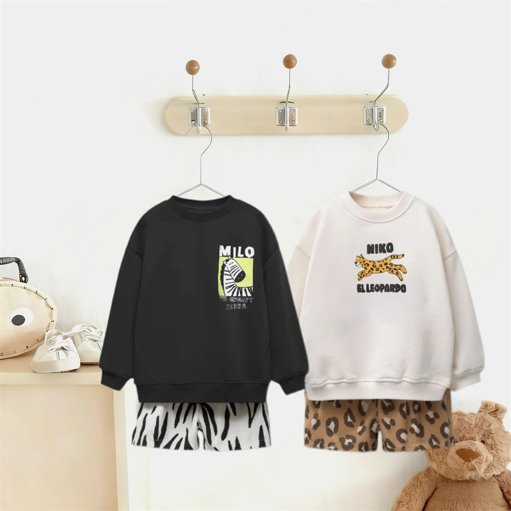 

New Child Long Sleeve Suits Cartoon Sweatshirt+Pants Trendy Two Piece Casual Hoodie Loose Pants Toddler Spring Autumn Wear