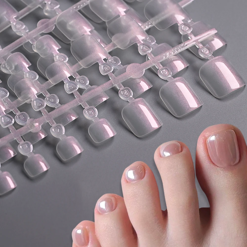 120 Stück einfache, glänzende, kurze, quadratische, künstliche Zehennägel, perlmuttartig, glitzernd, verchromt, falsche Zehennägel, Braut, Hochzeit, zum Aufdrücken der Zehennägel
