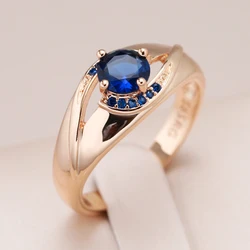Kinel Unusual Design Shiny Blue Natural Zircon Rings for Women 585 Rose Gold Color Luxury Wedding Party Daily Jewelry Accessorie