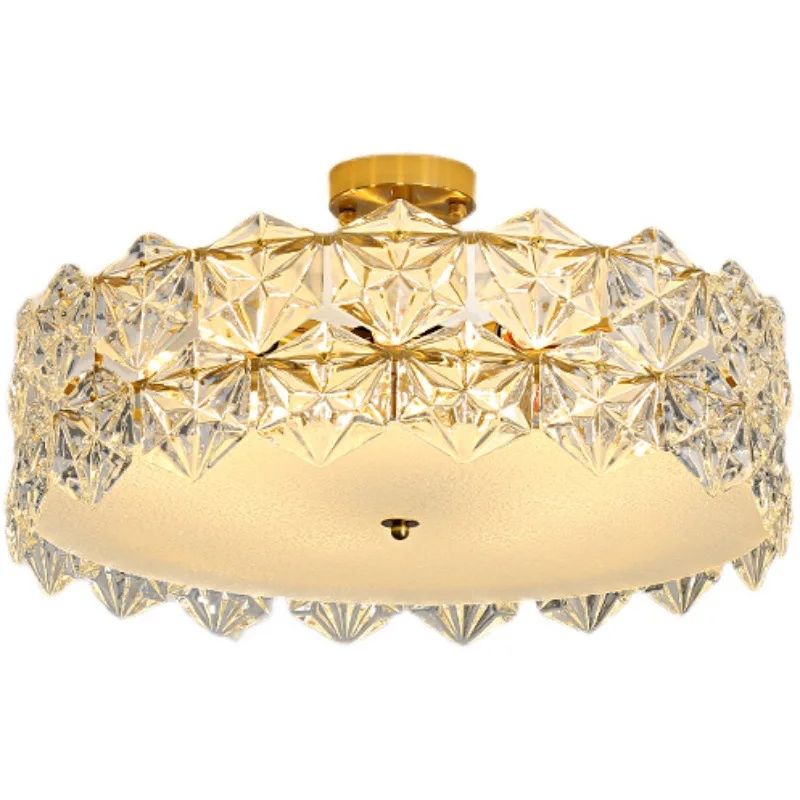 ضوء سقف زجاجي كريستالي حديث مستدير فاخر وبسيط على الطراز الفرنسي لغرفة النوم وممر غرفة الطعام #5