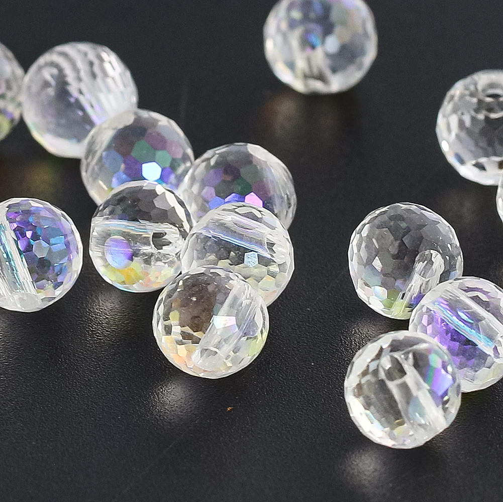 Perles en cristal multi-facettes, trou incliné, accessoires de bijoux exécutifs, robe de mariée, vêtements, couture, boutons décoratifs, 10 pièces, 8mm