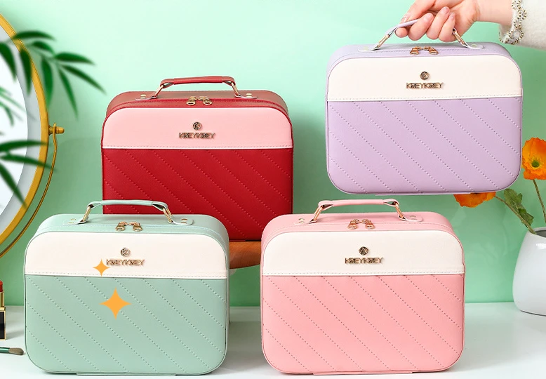 New Makeup Suitcase Fashion Rectangular Portable Large Travel Travel Travel Empty Plastic Box Storage PU Luggage