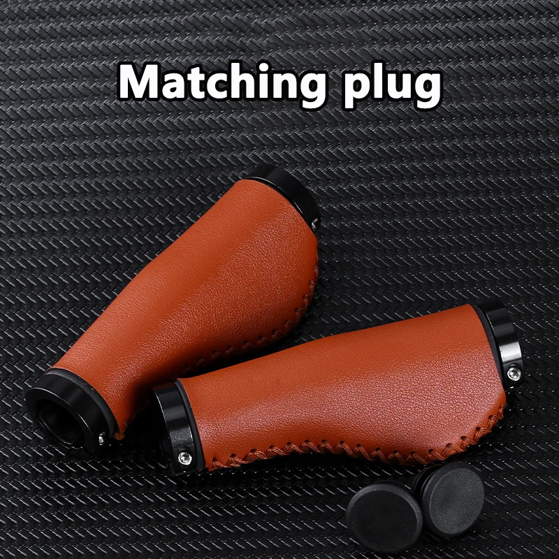 Vintage Leather Bicycle Handlebar Grips - Mountain Bike PU Leather Lock-On Grips, Hand-Stitched Anti-Slip Handle Cover