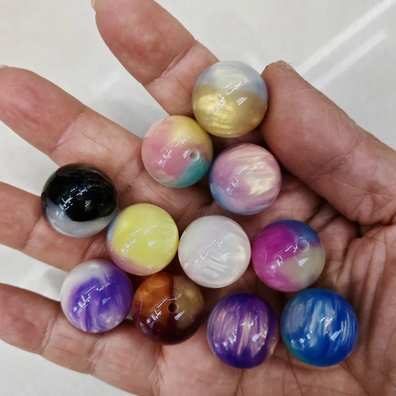 

Newest 100pcs/lot 16mm color Light-changing effect print geometry rounds shape resin beads diy jewelry garment hair accessory