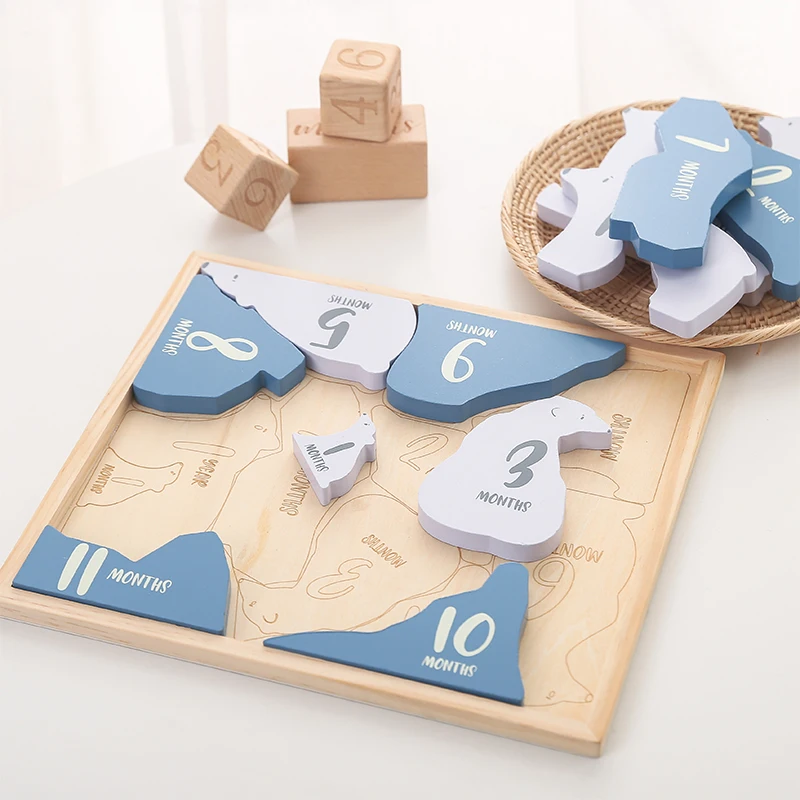 Baby Wooden Montessori Toys Cartoon Polar Bear Picture Puzzle Animal Wooden Board Tangram Shape Matching Learning Education Toys